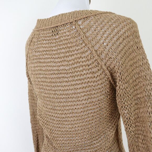 Club Monaco Size XS Open Chunky Knit V Neck Pullover Sweater Tan - Picture 5 of 9